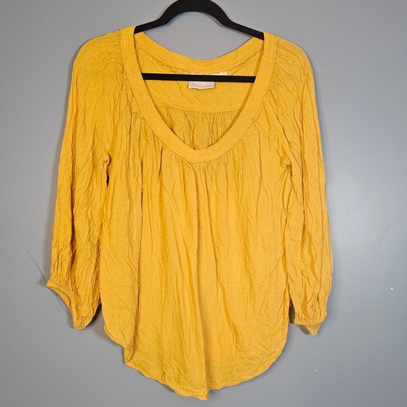 Maeve by Anthropologie Tops - Maeve Anthropologie Women's Yellow Textured V Neck Tunic Blouse Top Women US 12